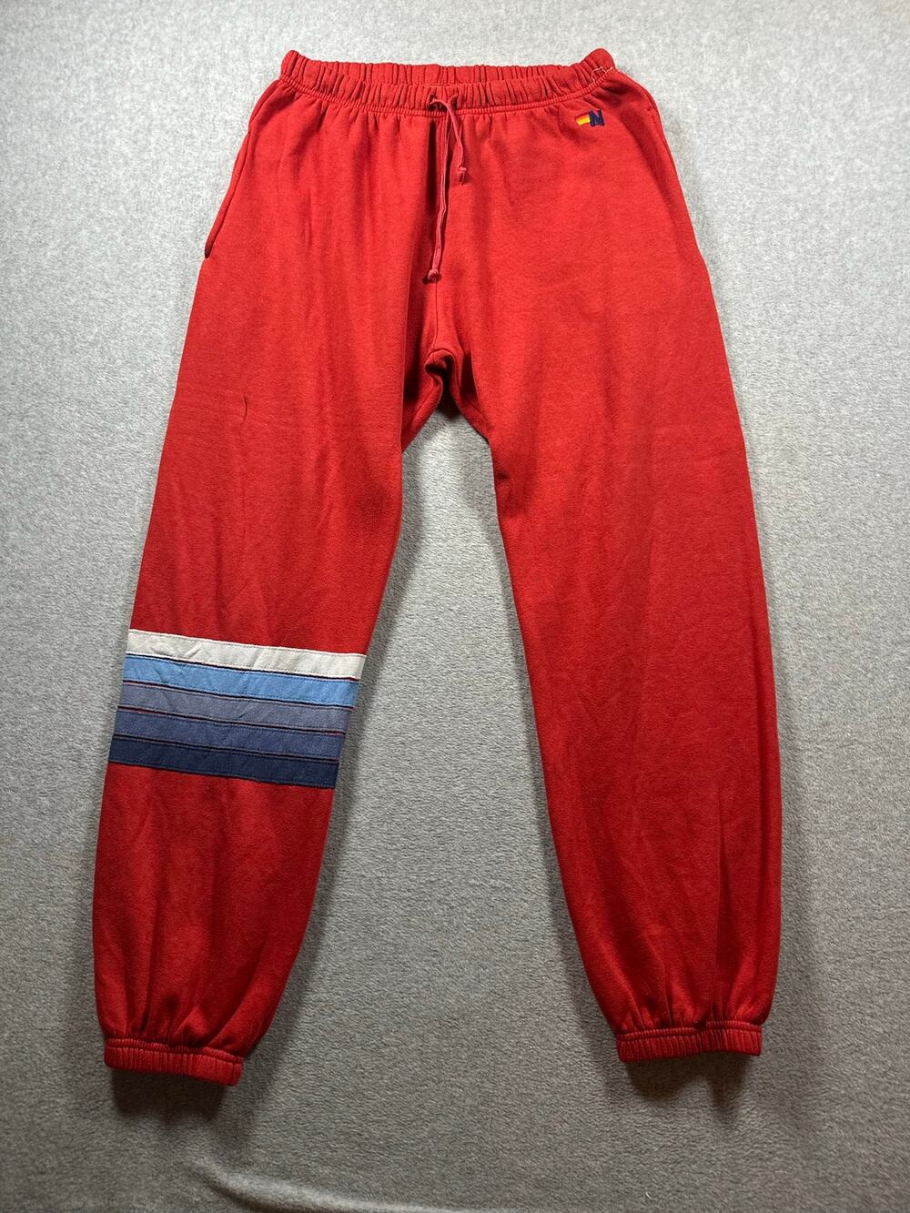 Aviator Nation Jogger Sweatpants Men's Size XL Red Blue Stripe Drawstring Waist